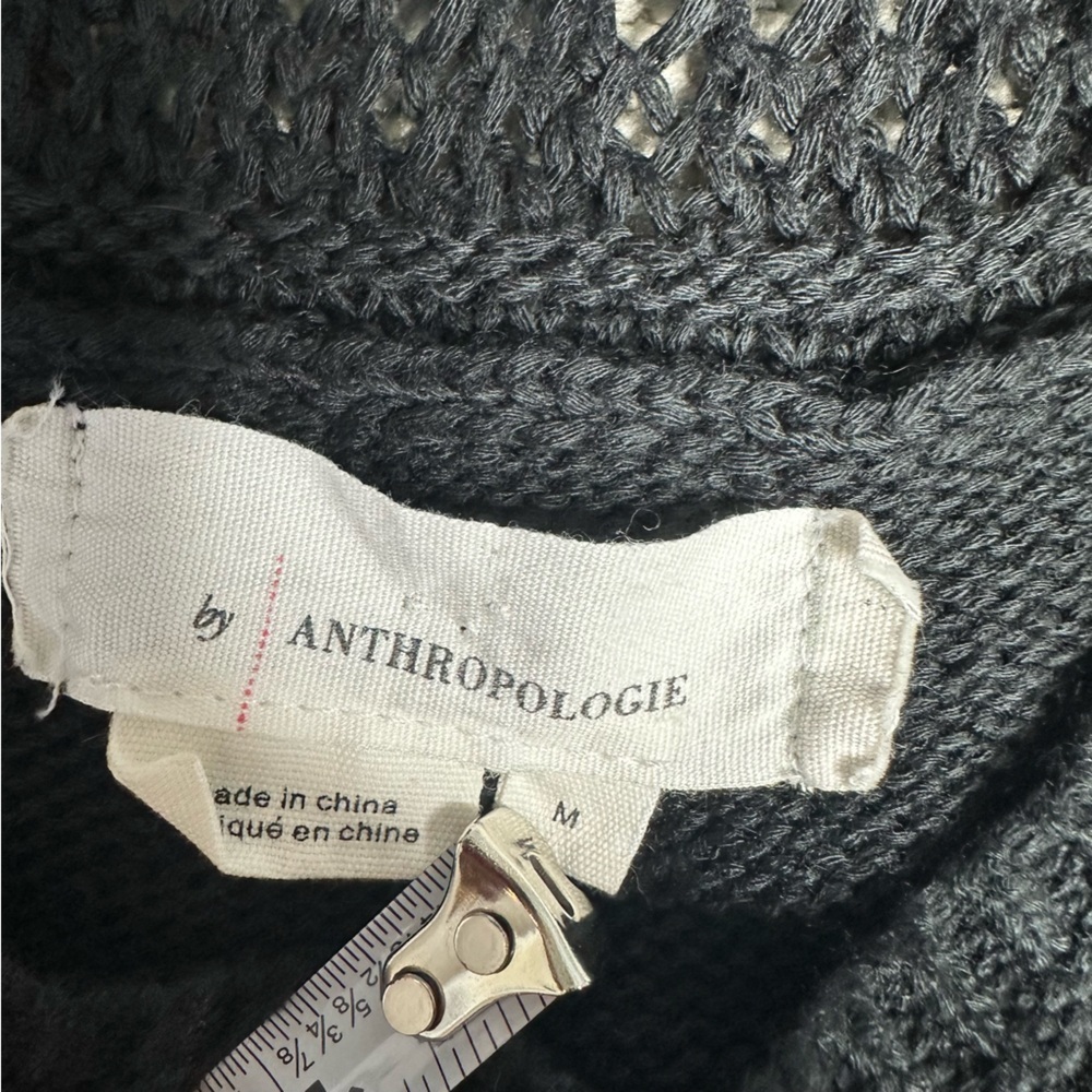 by Anthropologie short sleeve sweater Medium black pointelle crochet lightweight - Picture 9 of 9